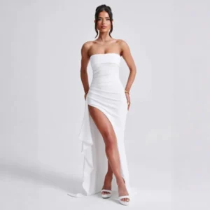 2024 cross-border hot selling new strapless dress, European and American summer sexy side slit irregular hip hugging skirt (y)