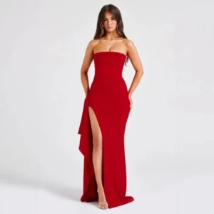 2024 cross-border hot selling new strapless dress, European and American summer sexy side slit irregular hip hugging skirt (r)