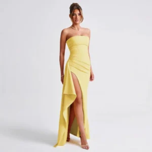 2024 cross-border hot selling new strapless dress, European and American summer sexy side slit irregular hip hugging skirt (y)