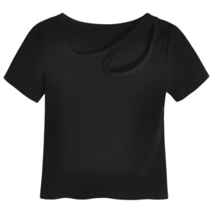 2024 Summer New Pure Desire Style Design with Hollow out Slim Fit Short Bottom Shirt, Short Sleeve T-shirt, Women’s Top